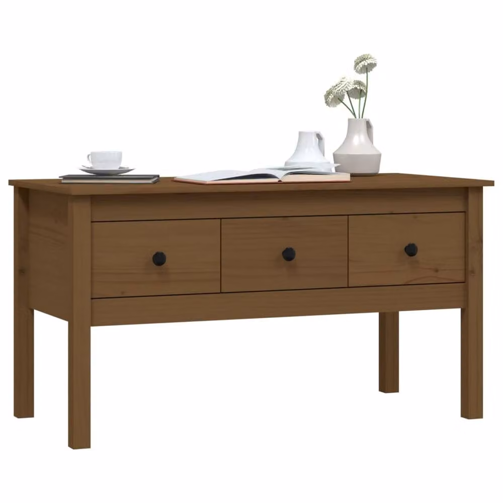 Berkfield Home Rustic Solid Wood Pine Coffee Table in Honey Brown, W/D/H: 102 x 49 x 55 cm – 3
