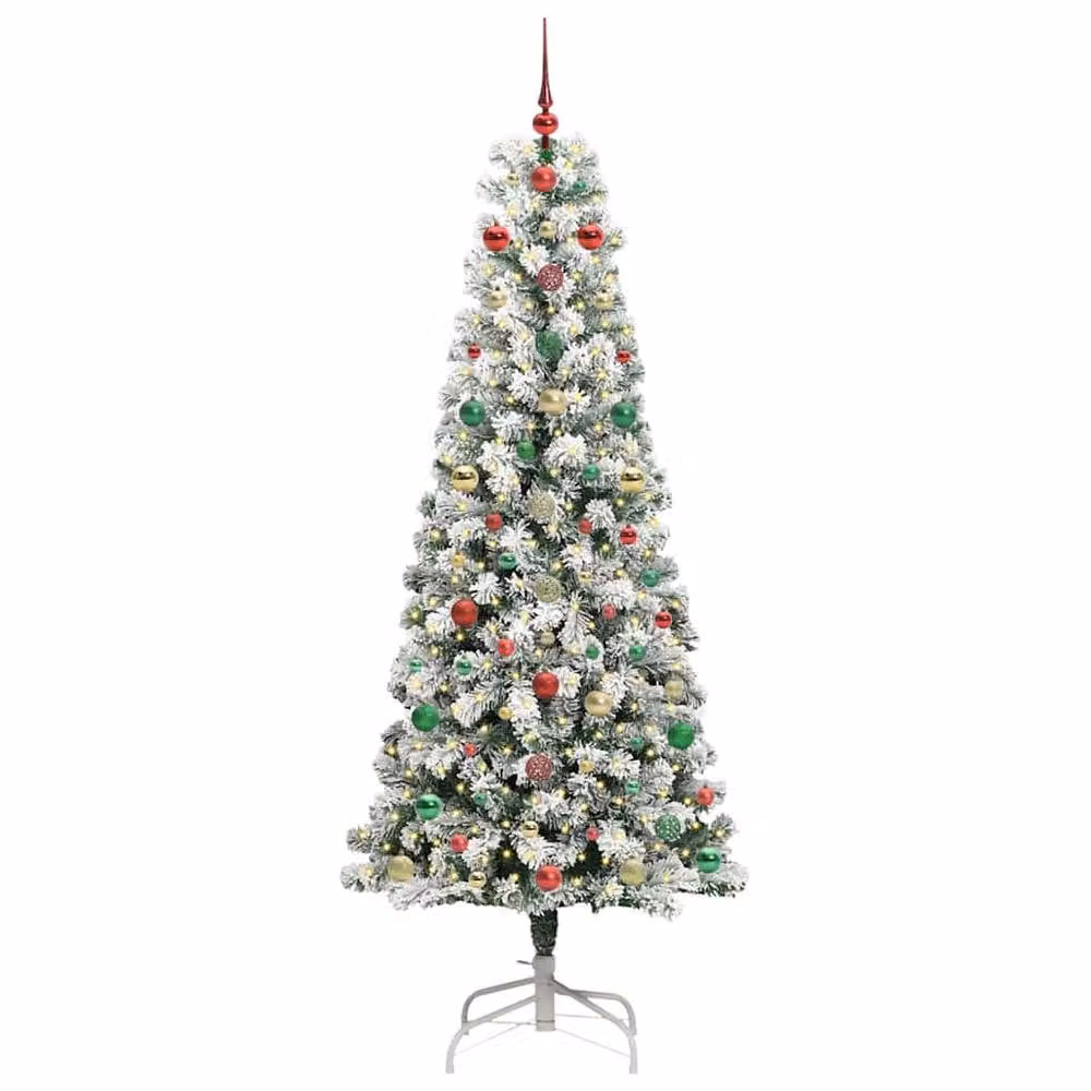 Berkfield Home Artificial Hinged Christmas Tree in Green and White, Height: 180 cm – 3