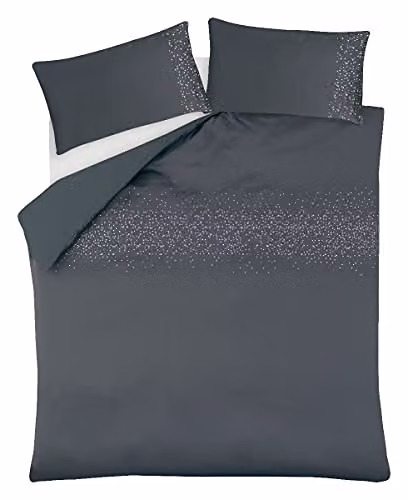Sleepdown Gem Embellished Mako Satin Duvet Cover and Pillowcase Bedding Set, Charcoal Grey, Single, W: 135 cm, L: 200 cm – 2