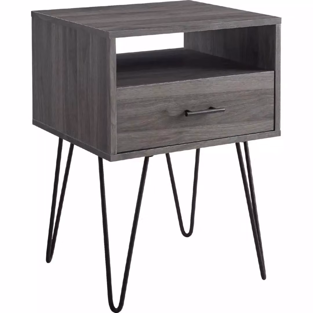 EONLION Modern Single Drawer Wood Night Stand in Dark Grey – 3