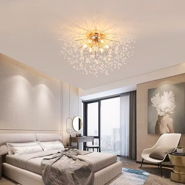 Livingandhome Sputnik Crystal Flush Ceiling Light in Gold/Brass, Diameter: 50 cm