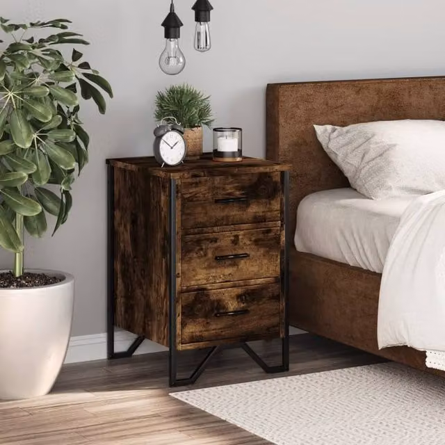 Berkfield Home Modern Bedside Cabinet in Smoked Oak Brown, W: 40 cm, D: 41 cm, H: 60 cm – 1