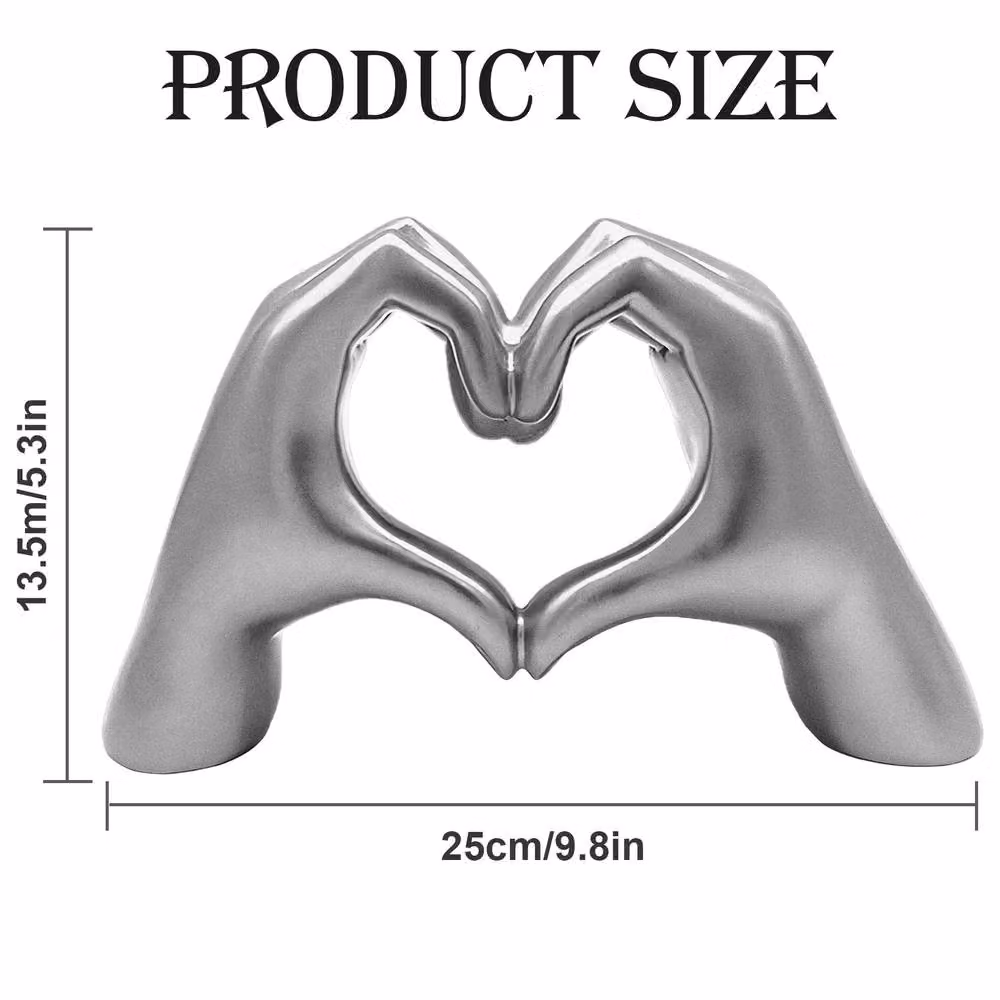 Huhote Modern Resin Heart Hands Love Gesture Sculpture in Silver for Home or Office Decor – 4