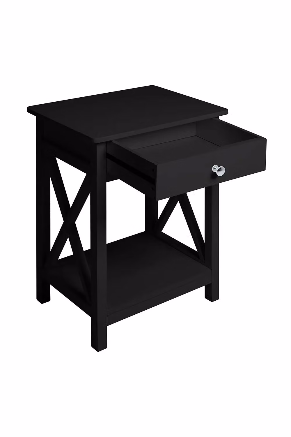 Living and Home Wooden Bedside Table with One Drawer and Shelf, Black, Height: 55.5 cm – 3