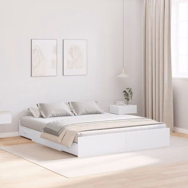 Berkfield Home Storage Bed Frame with Drawers, White, W: 135 cm, L: 190 cm