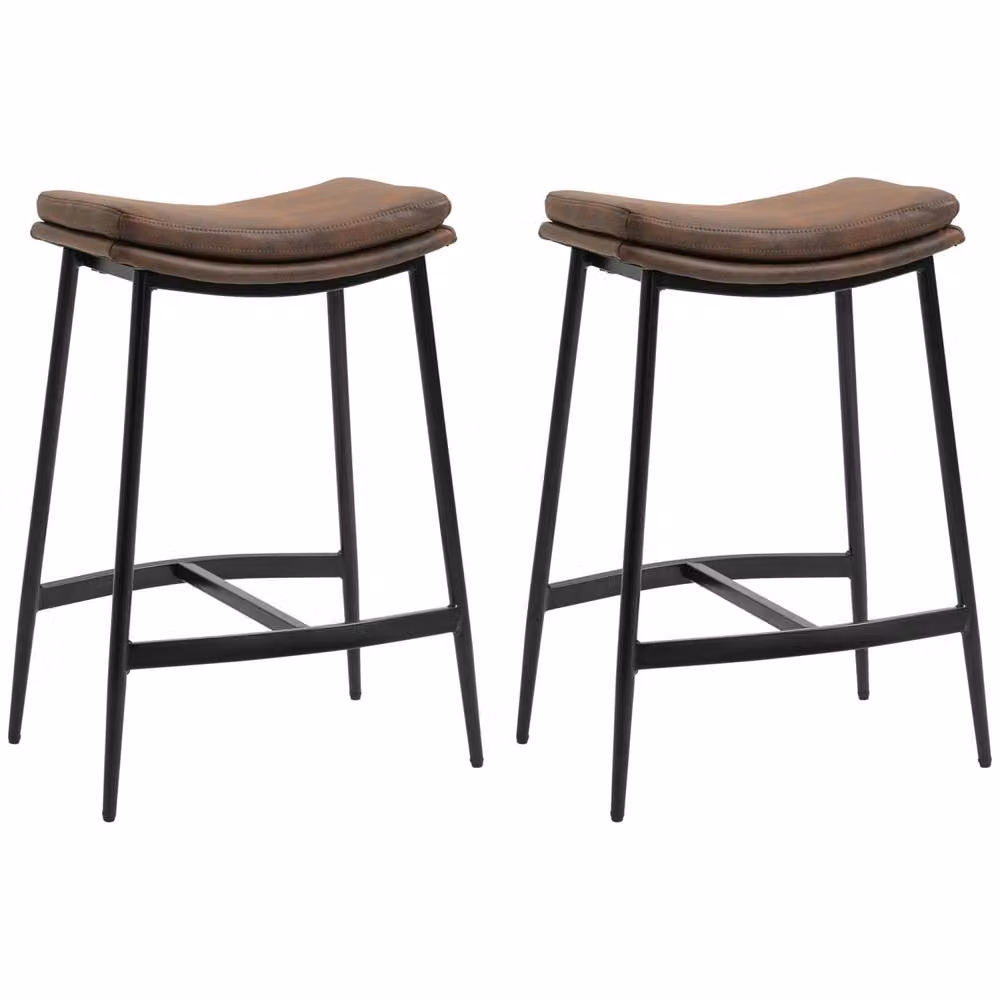Wyld Haus Noveha Set of 2 Industrial Bar Stools in Brown Microfiber and Black Metal, H 68.5 x W 38.5 x D 48.5 cm – 2