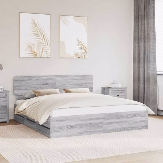 Berkfield Home Modern Bed Frame with Drawers in Grey Sonoma, Engineered Wood, 200 x 200 cm