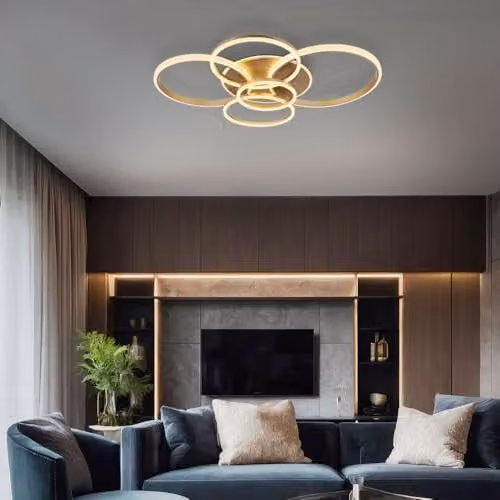 Globo Lighting LED Ring Ceiling Light in Champagne Gold/Brass for Living Rooms, L 110 cm – 3