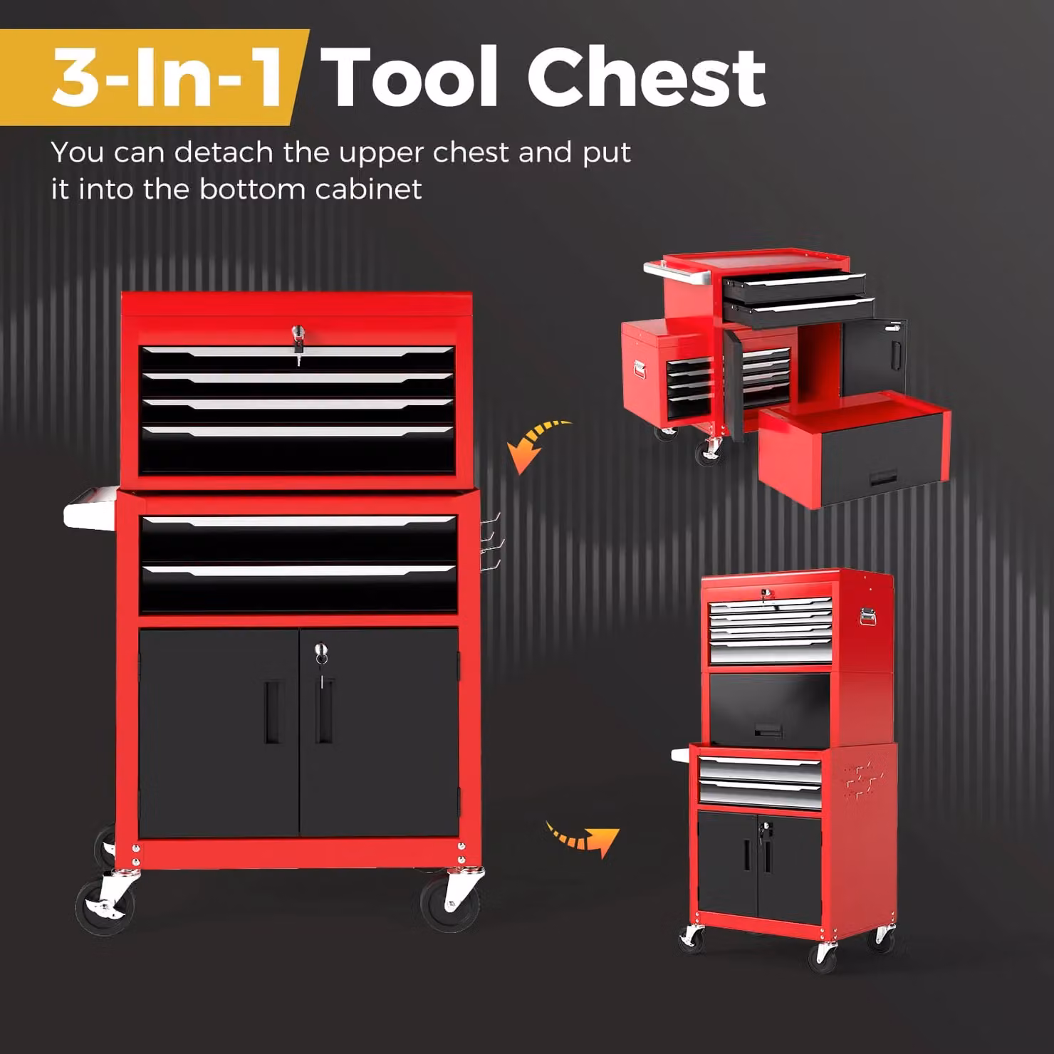 Costway 6-Drawer Heavy-Duty Rolling Tool Chest and Lockable Storage Cabinet in Red – 6