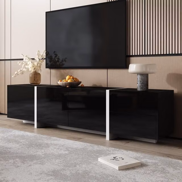Aosom UK High-Gloss Modern TV Cabinet with 3 Doors and 1 Drawer in Black and White, W/D/H: 170 x 29.5 x 40 cm