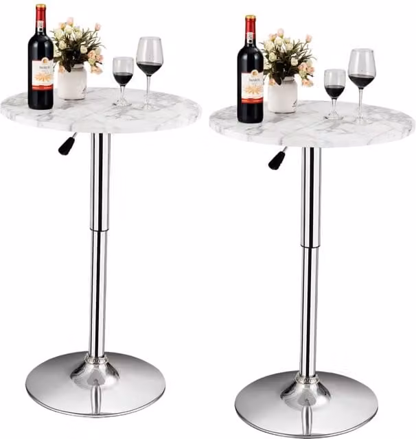 Costway Set of 2 Modern Round Pub Tables in White Glossy Metal – 1