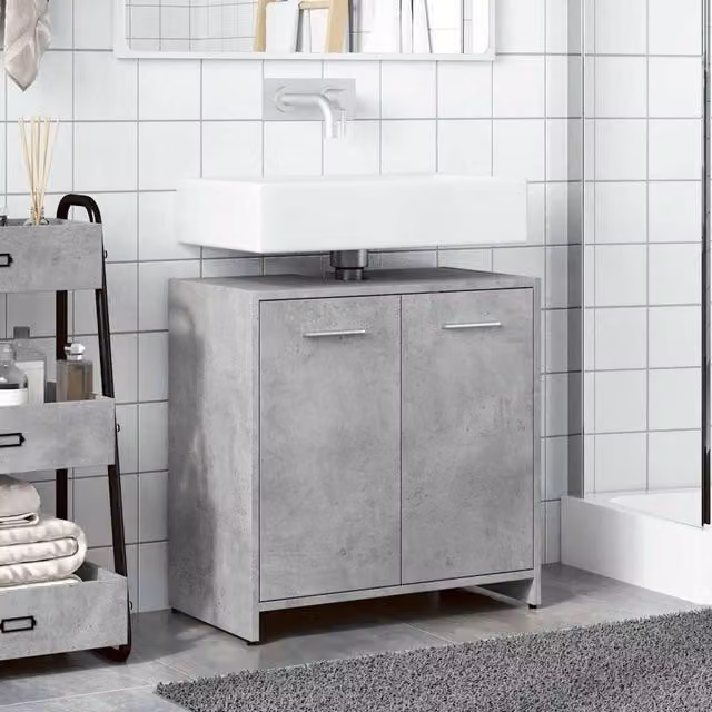 Berkfield Home Comfortable Freestanding Bathroom Sink Cabinet in Concrete Grey, W/D/H: 60 x 33 x 60 cm