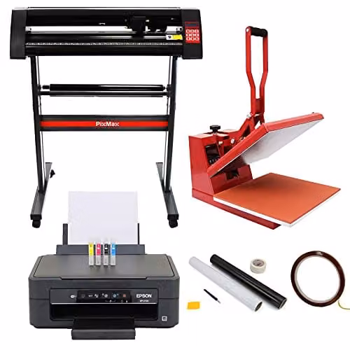 Epson Inkjet Vinyl Cutter and Sublimation Printer with Heat Press and Weeding Kit for Custom T-Shirt Transfers – 1