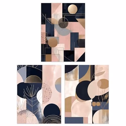 Artery8 Set of 3 Abstract Geometric Paper Poster Prints in Pink, Gold and Blue – 1