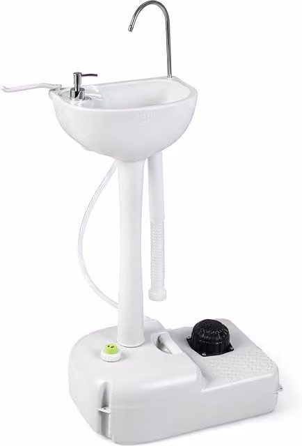 COSTWAY Outdoor Wash Basin Stand with Large Water Tank, White