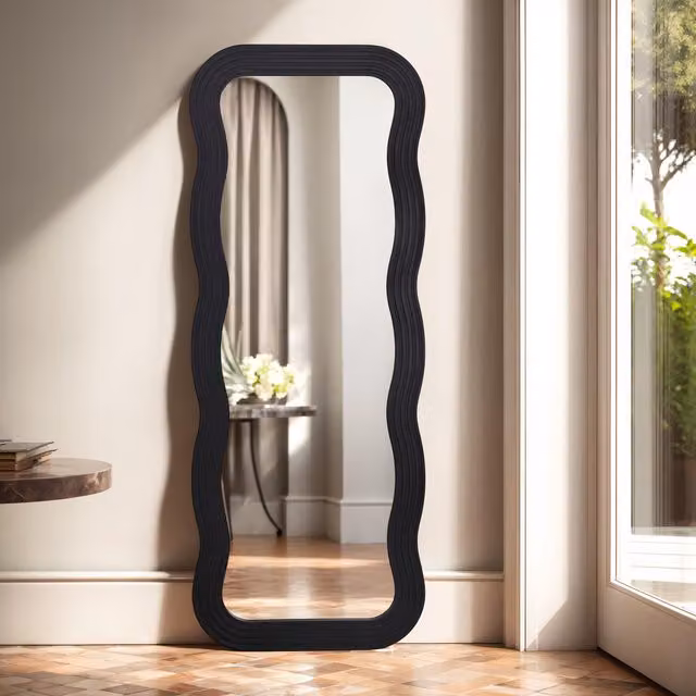 Paola Full Length Wavy Mirror by Home Garden Direct, Black, W: 70 cm, H: 180 cm