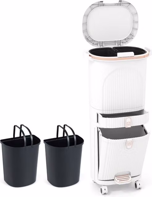 Costway White Plastic Kitchen Pedal Trash Can 12.0 l