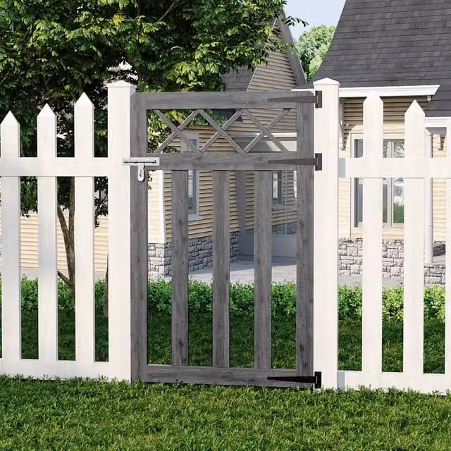 Livingandhome Spruce Wood Garden Fence Gate with Wire Mesh Design in Grey, W/H: 76 x 120 cm