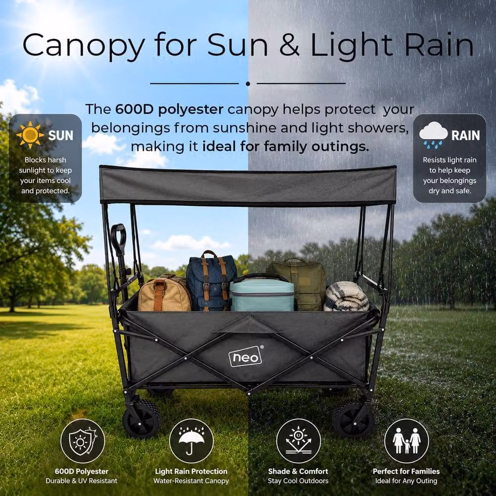 Neo Folding Garden Cart with Canopy in Grey, 140L Capacity – 5