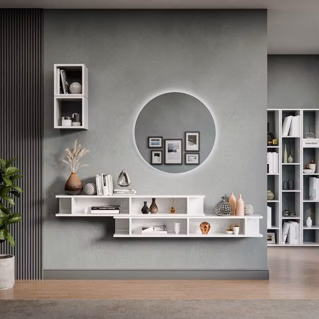 Decorotika Lausanne Wall Mounted Minimalist Entertainment Center in High Gloss White