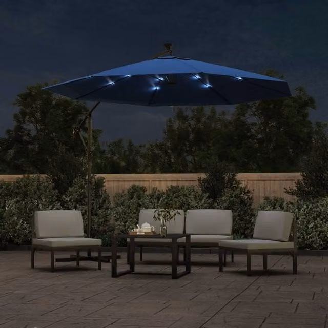 Berkfield Home Elegant Blue Cantilever Garden Umbrella with LED Lights and Steel Pole, Diameter: 300 cm – 1