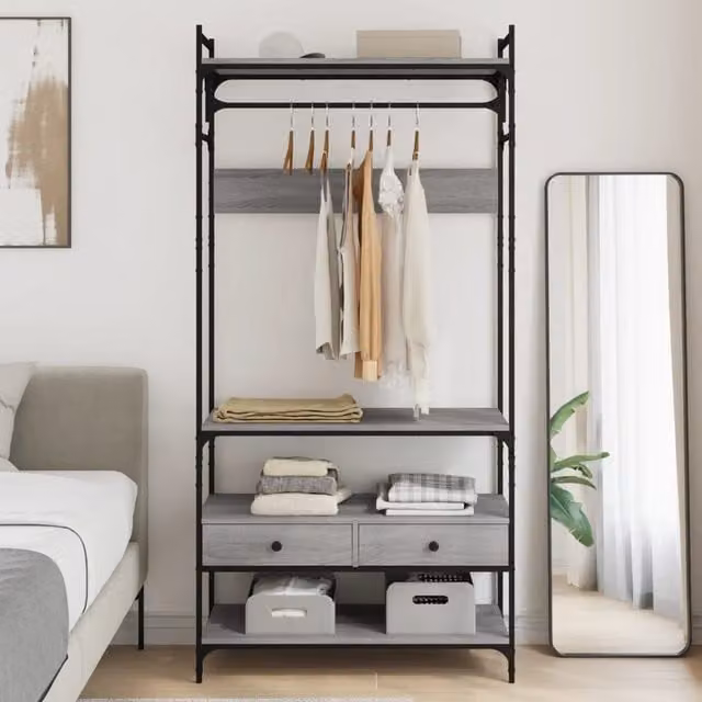 Berkfield Home Grey Wardrobe with Drawers and Hanging Rod, W/D/H: 89 x 39 x 184.5 cm – 1