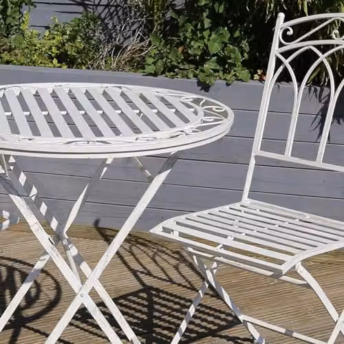 Charles Bentley Rustic Wrought Iron Bistro Set in Antique White, including 1 Circular Table and 2 Chairs, W/D/H: 70 x 70 x 75 cm – 2