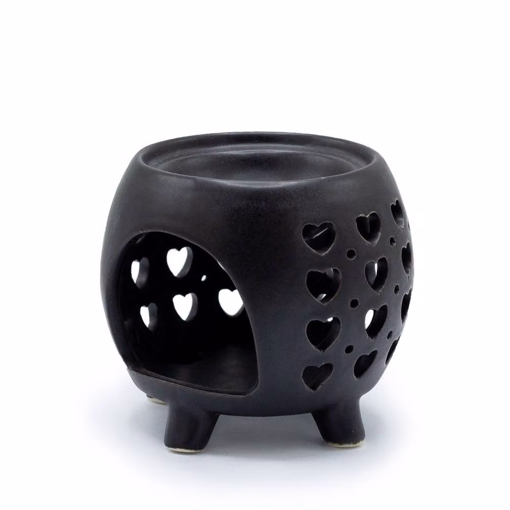 Serenityy Multi Hearts Squat Pot Oil Burner and Tealight Holder in Matt Black Ceramic – 2