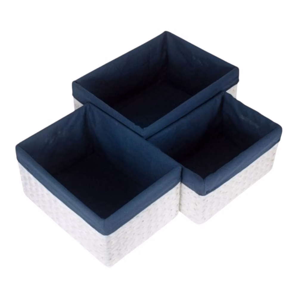 Red Hamper Set of 3 Paper Rope Storage Baskets with Navy Blue Cotton Lining – 2