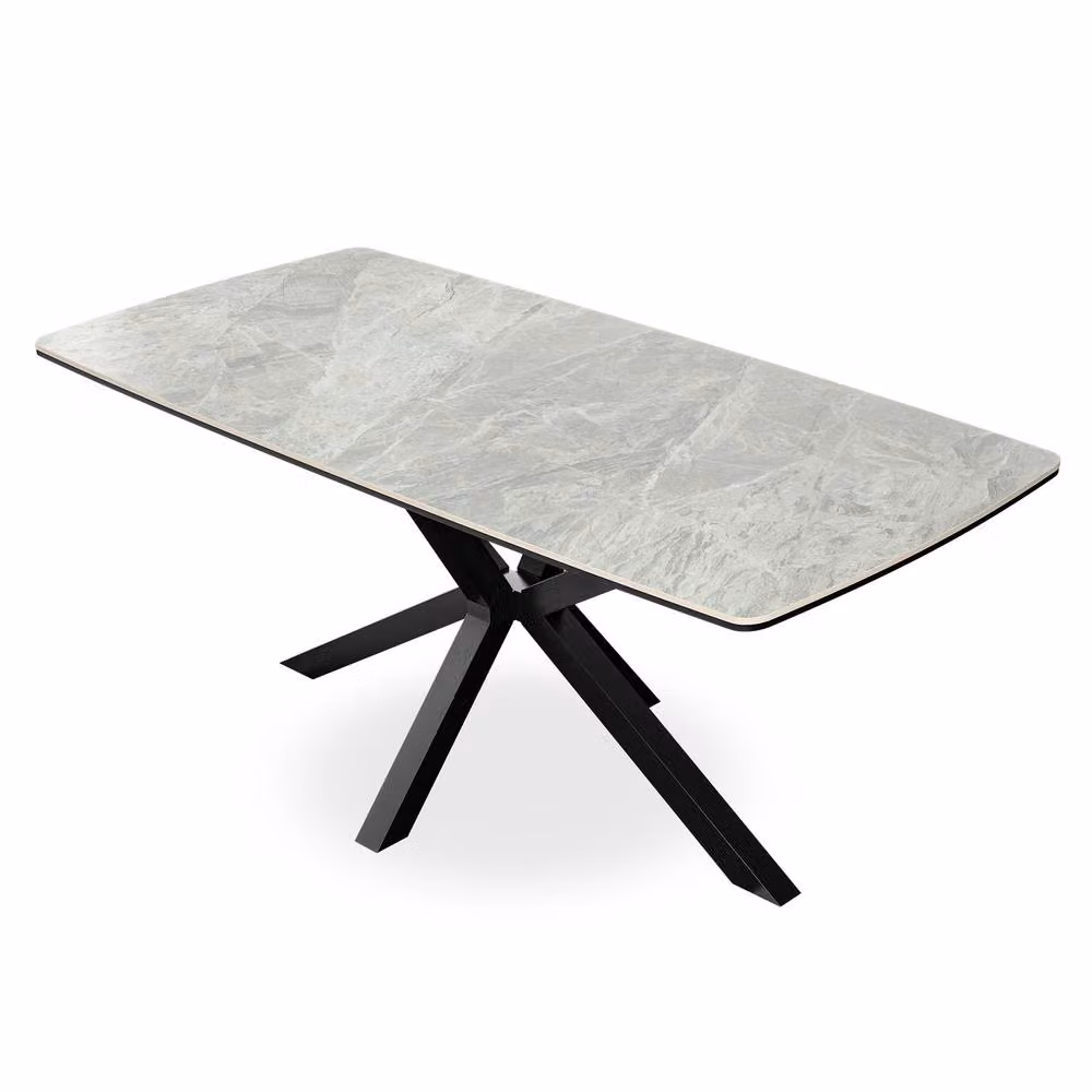 More4Homes Juno Light Grey Ceramic Rectangular Dining Table and 6 Black Raye Velvet Chairs – 2