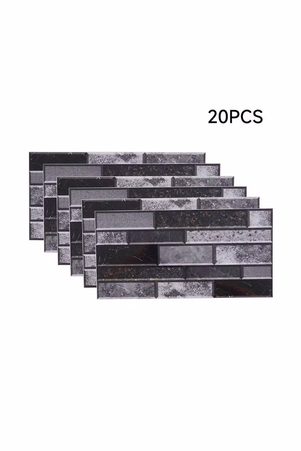 Living and Home 20Pcs Self-Adhesive Marble Effect Wall Tile Stickers in Dark Grey – 2