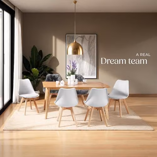 tectake Set of 4 Scandinavian Design Dining Chairs with Synthetic Leather and Wood Legs in White – 3
