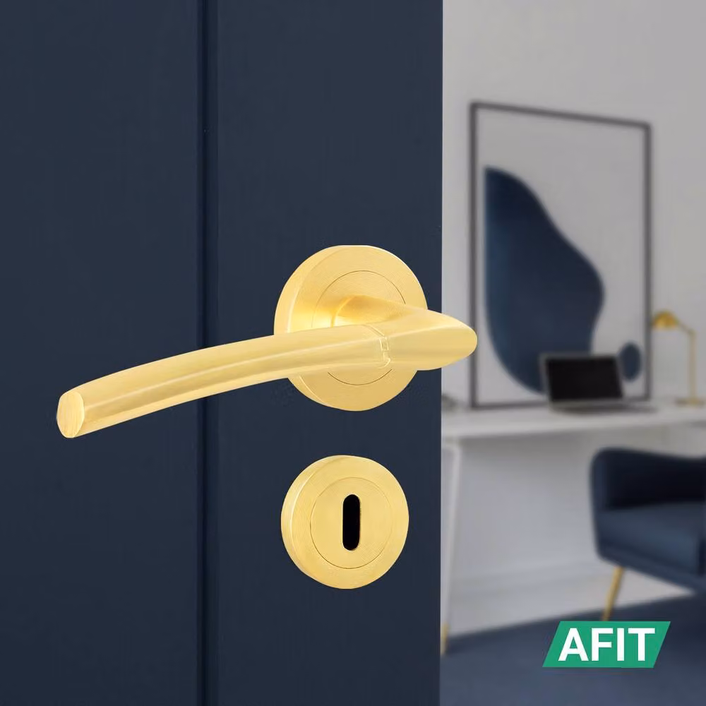 AFIT Gold Brass Rose Key Lock Kit, 1 Pair of Lever Handles with 64mm Lock, W/D/H: 15.0 x 15.0 x 15.0 cm – 3