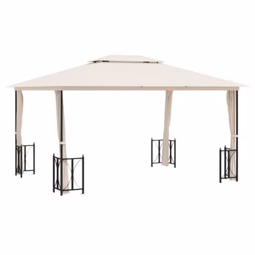 vidaXL Gazebo with Sidewalls and Double Roof, Beige, W: 300 cm, D: 300 cm, H: 265 cm