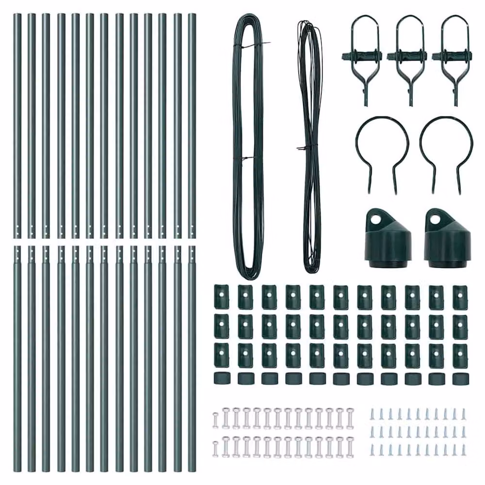 vidaXL Set of 13 Round Green Metal and Plastic Fence Posts, Height: 200 cm – 4