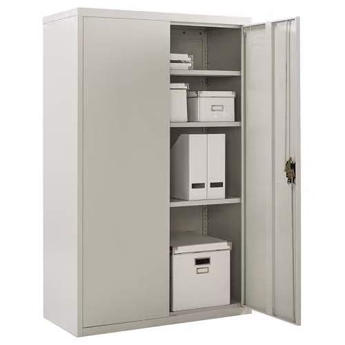 MMT Furniture Designs Ltd Metal Storage Cabinet with Lockable Hinged Doors and Adjustable Shelves, Grey, H 140 cm x W 90 cm x D 40 cm