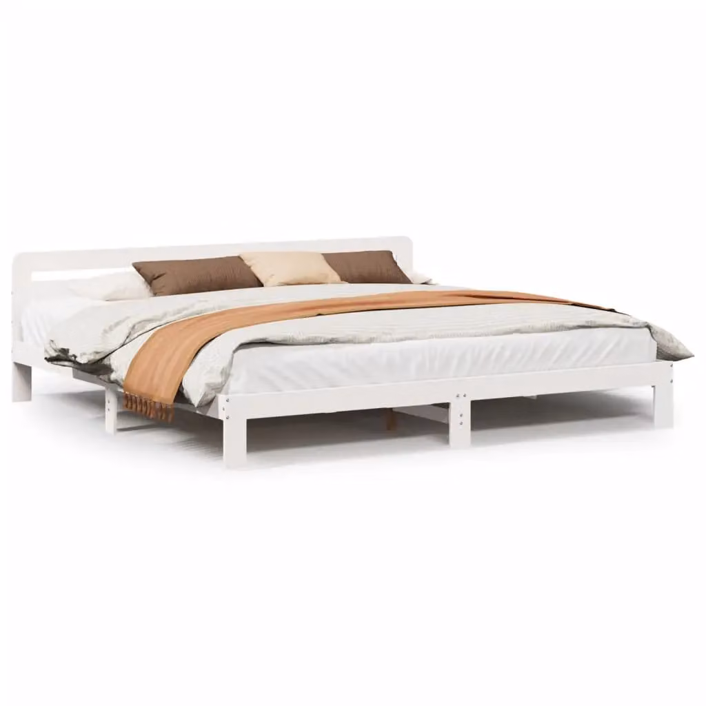 Berkfield Home White Solid Wood Pine Bed Frame W/D/H: 200 x 200 cm – 2