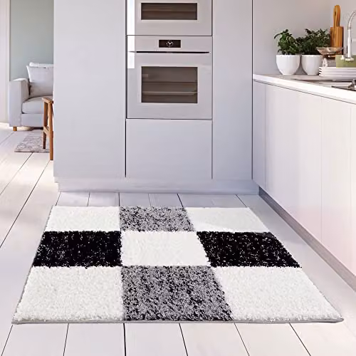 THE RUGS Modern Grey Checked Square Shaggy Area Rug, W/D: 120 x 120 cm – 2