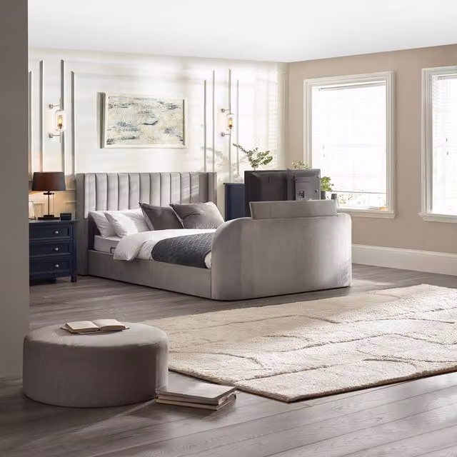 Julian Bowen Clara Upholstered Ottoman Bed in Grey, W/D/H: 140 x 200 cm