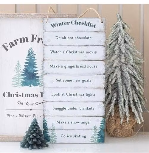KDMD Winter Wonderland Checklist Hanging Sign in White Wood – 1