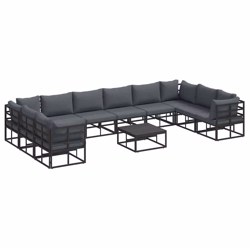 Berkfield Home 11 Piece Garden Sofa Set in Black with Powder Coated Aluminium Frame, W/D/H: 70 x 70 x 32 cm – 5