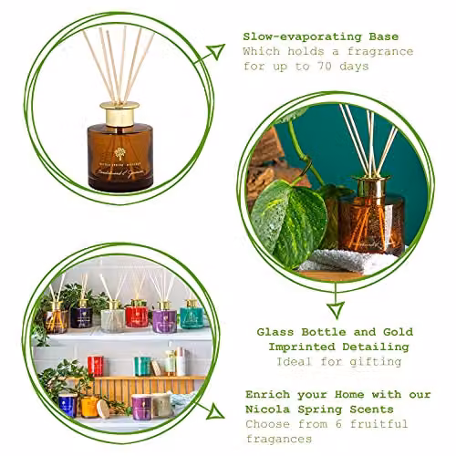Nicola Spring Sandalwood & Jasmine Scented Reed Diffuser Set, Pack of 3, 200ml, Orange – 1