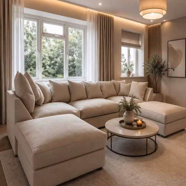 Home & Love Bishop U Shape Cinema Scatterback Corner Sofa in Haute Cream
