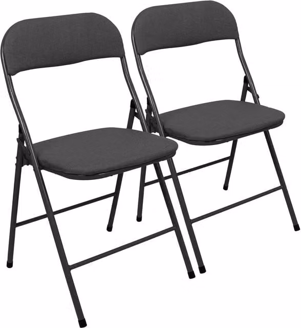 Harbour Housewares Pack of 2 Black Fabric Padded Metal Folding Chairs