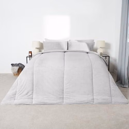 OHS Single Teddy Fleece Coverless Duvet Set with Pillowcase, 10.5 Tog, Silver Grey, W/D/H: 135 x 200 cm