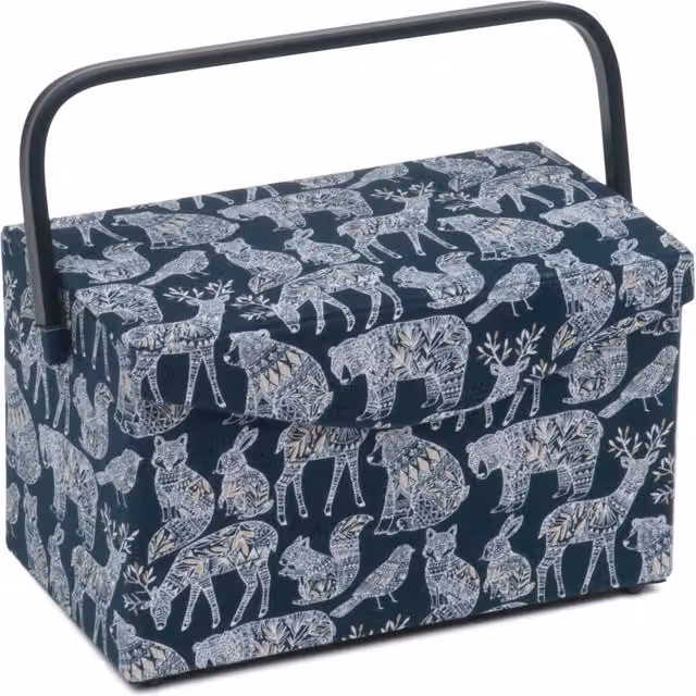 HobbyGift Sewing Box with Fold Over Lid in Nordic Navy Blue