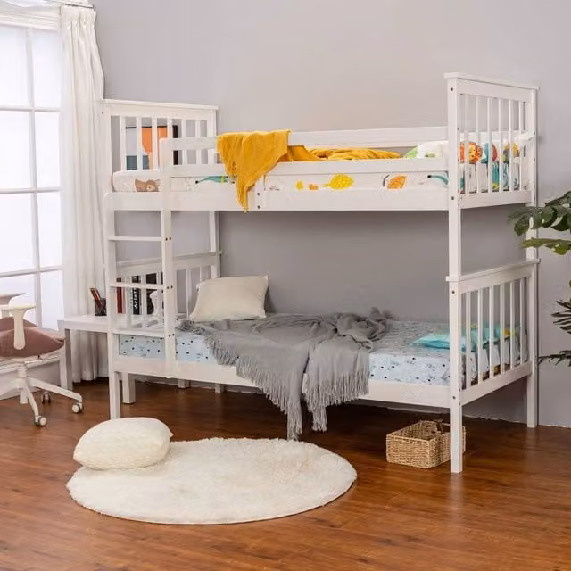 FORGEVIO White Single Bunk Bed with Solid Pine Wood Frame for Children, W/D/H: 90 x 190 x 91.44 cm