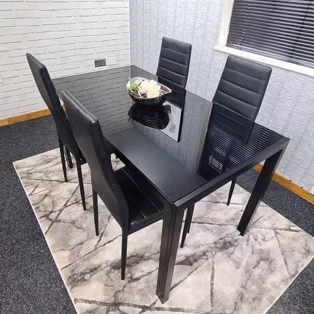 Kosy Koala Modern Dining Set with Rectangular Black Glass Table and 4 Black Chairs in Brown – 1