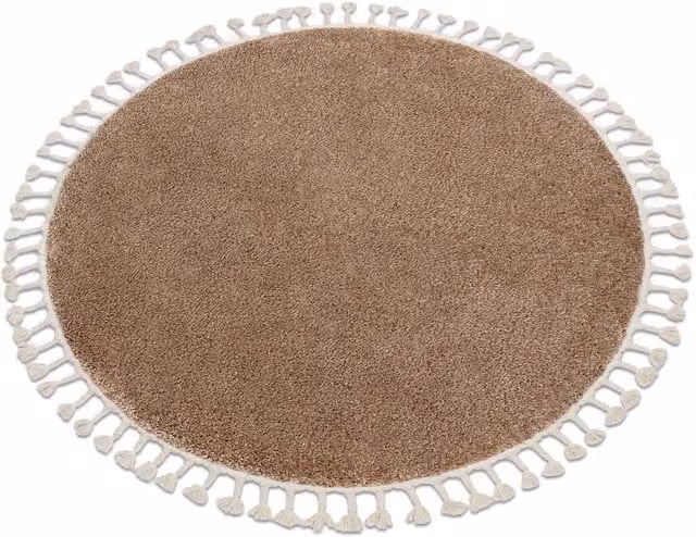 RugsX Berber Round Geometric Boho Rug in Beige and Grey, Diameter: 120 cm – 1