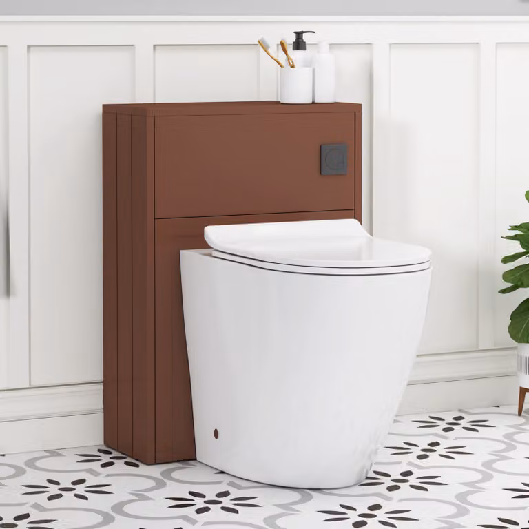 Royal Bathrooms Elmore Terracotta Clay BTW WC Unit with Elva Rimless Short Projection Toilet Pan, Slim Seat and Cistern, Width: 55 cm